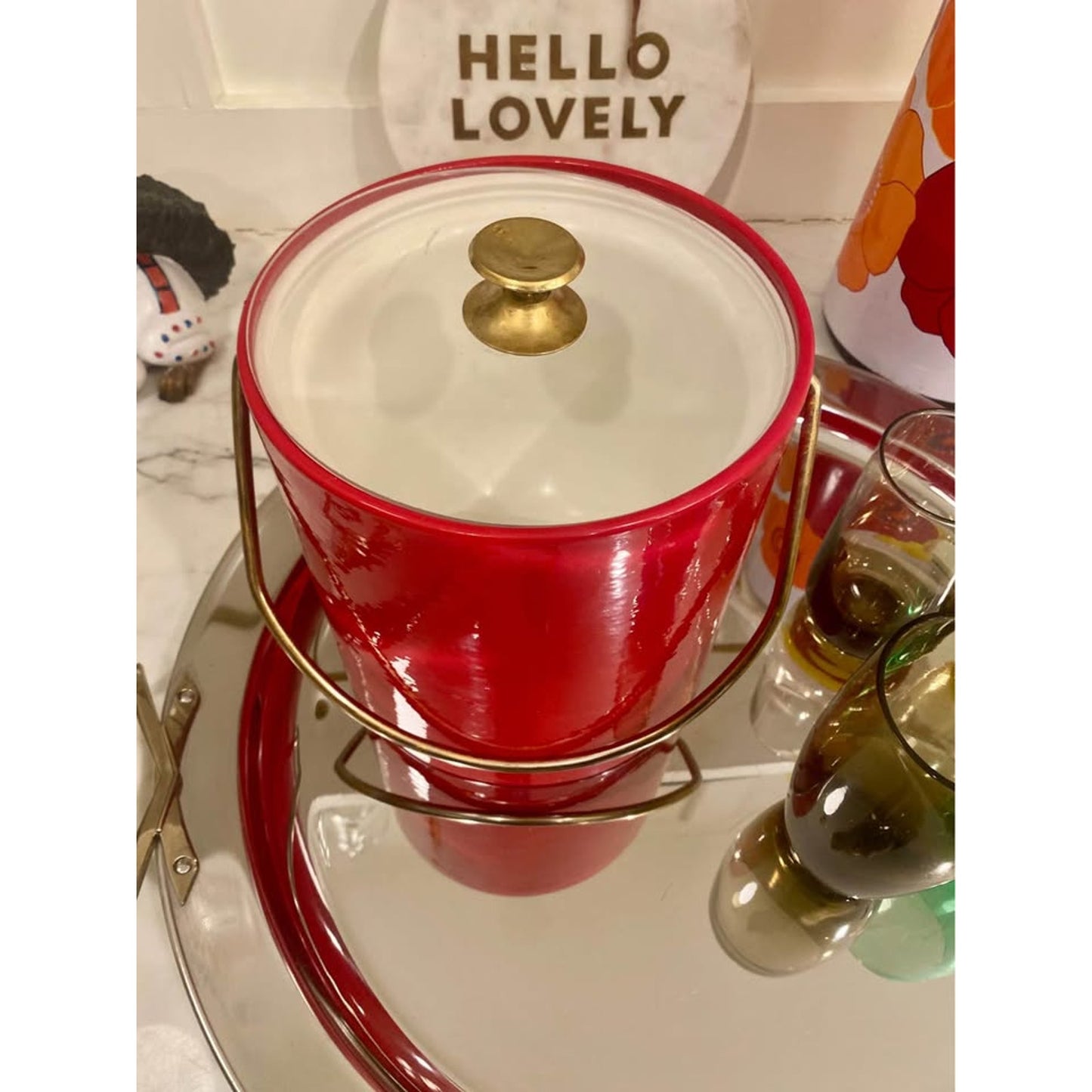 MCM Red Vinyl Ice Bucket