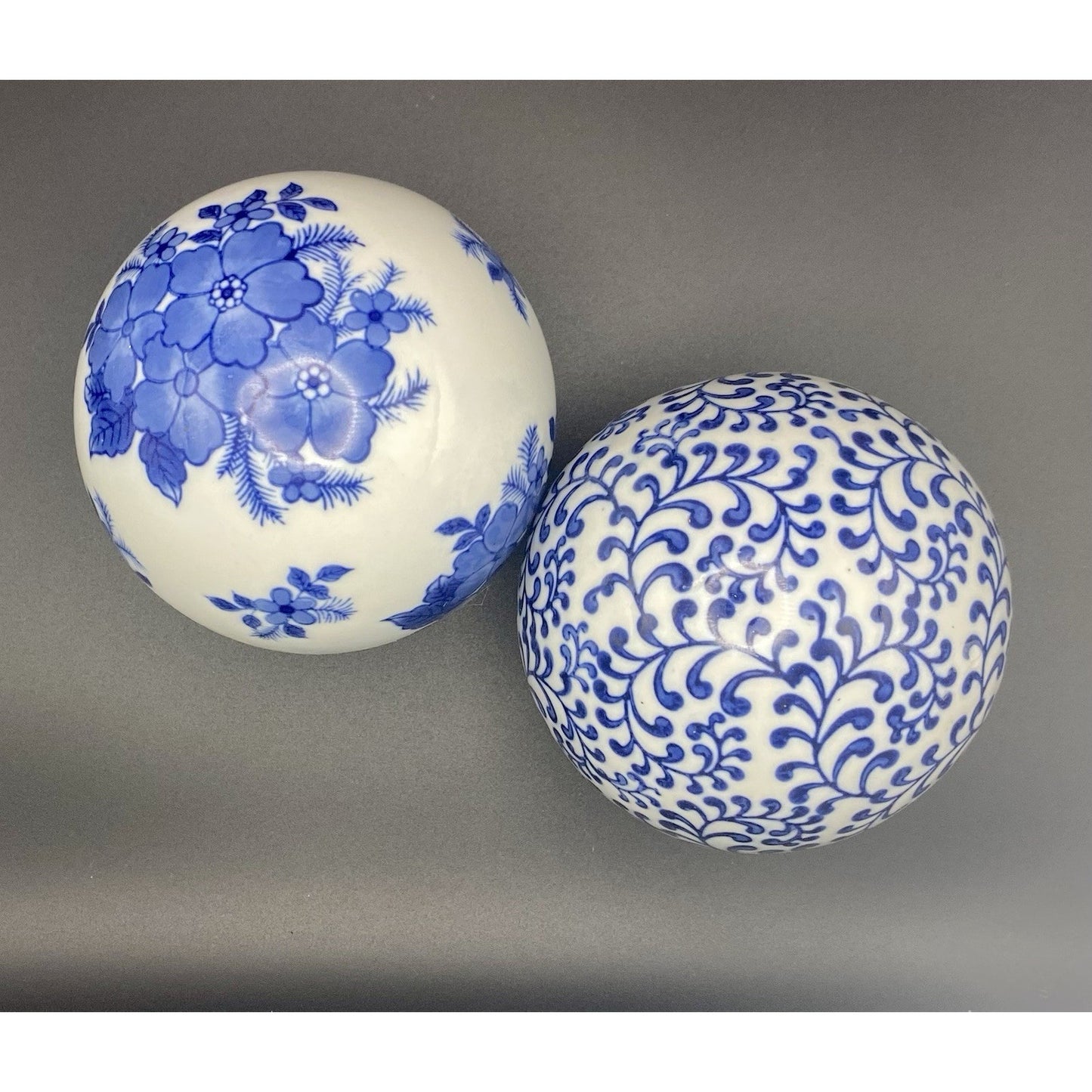 Vintage Porcelain Carpet Ball Lot of 2 Cobalt Blue White Chinoiserie Ceramic 4"
