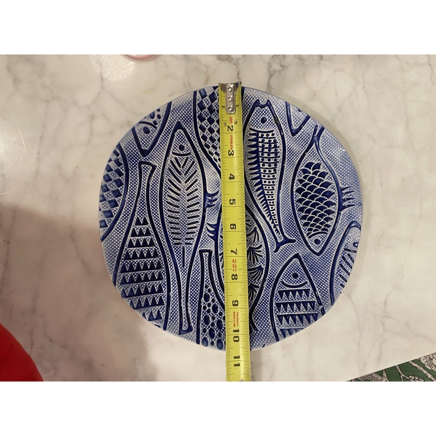 Fish Design Plate 10.5" Blue and White With wavy Edge