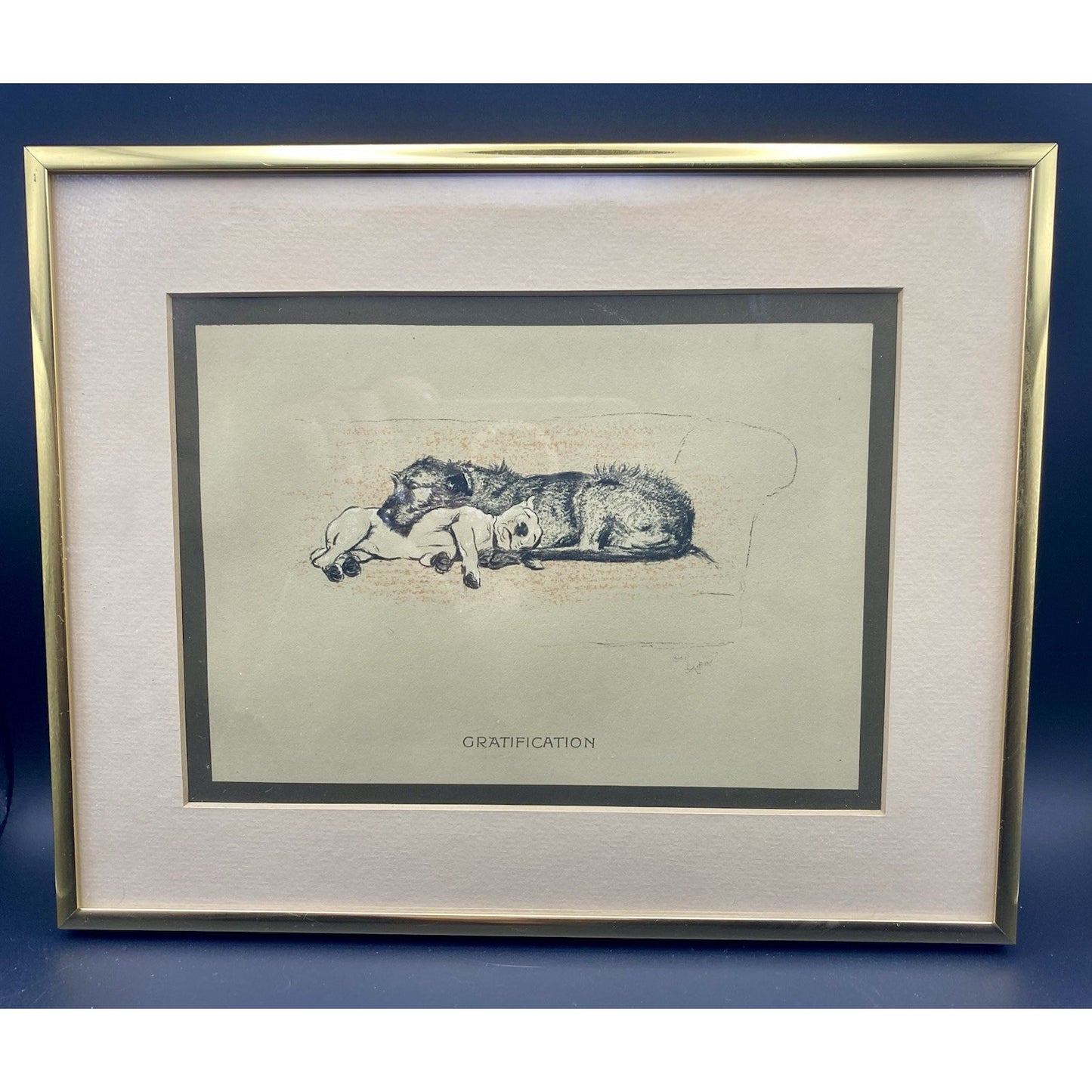 Cecil Aldin Print 1929 Bull Terrier w Wolfhound Approbation Matted Print