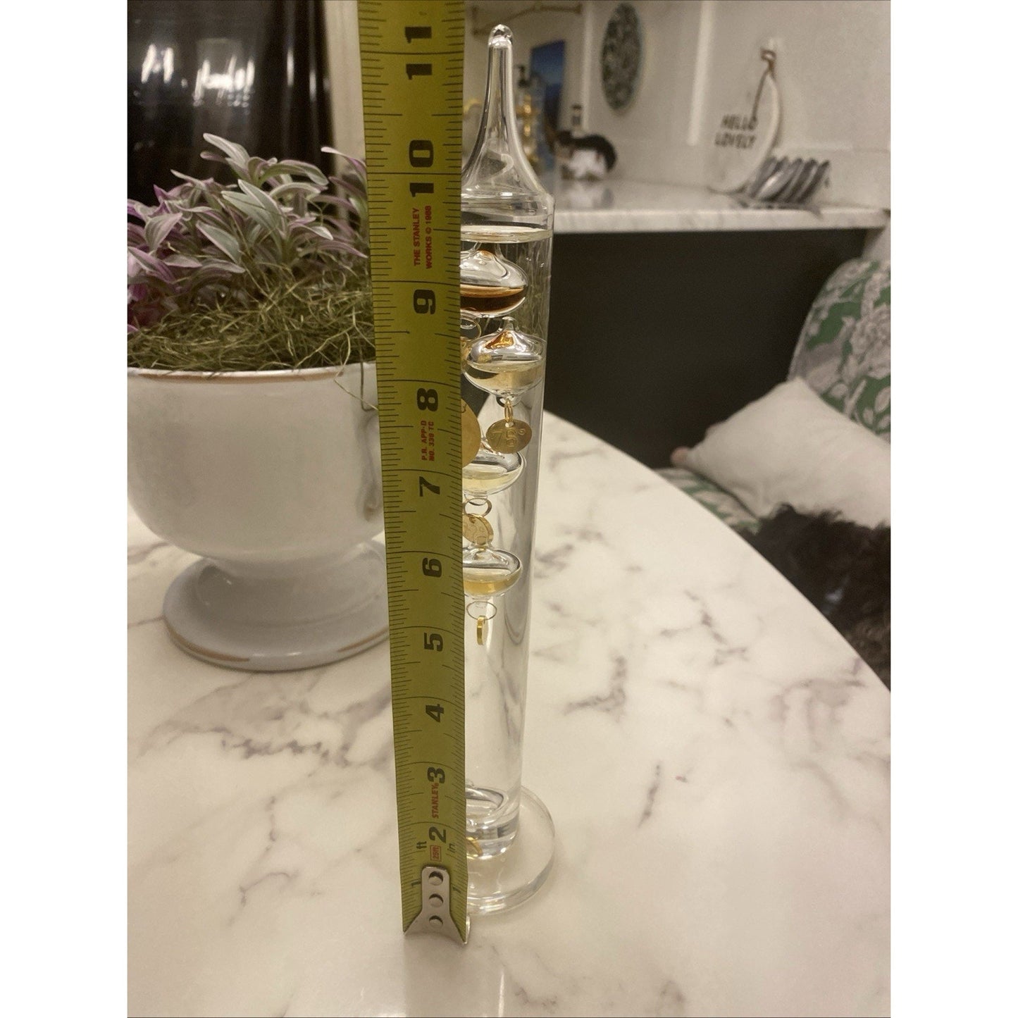 Vintage Galileo Glass Thermometer Made Of Glass With 5 Glass Temperature Balls
