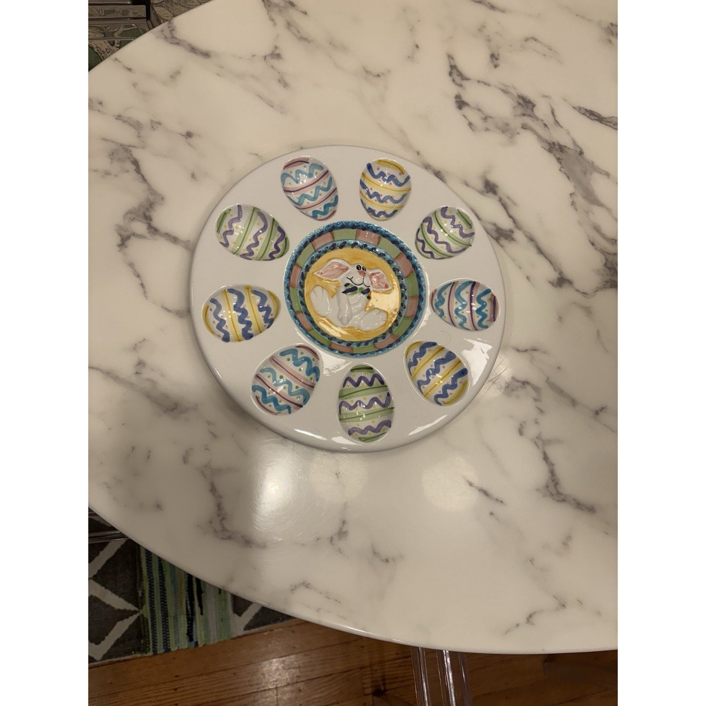 Ceramic Easter Plate By World's Bazaar Inc Ariela Collection Holds 9 Eggs