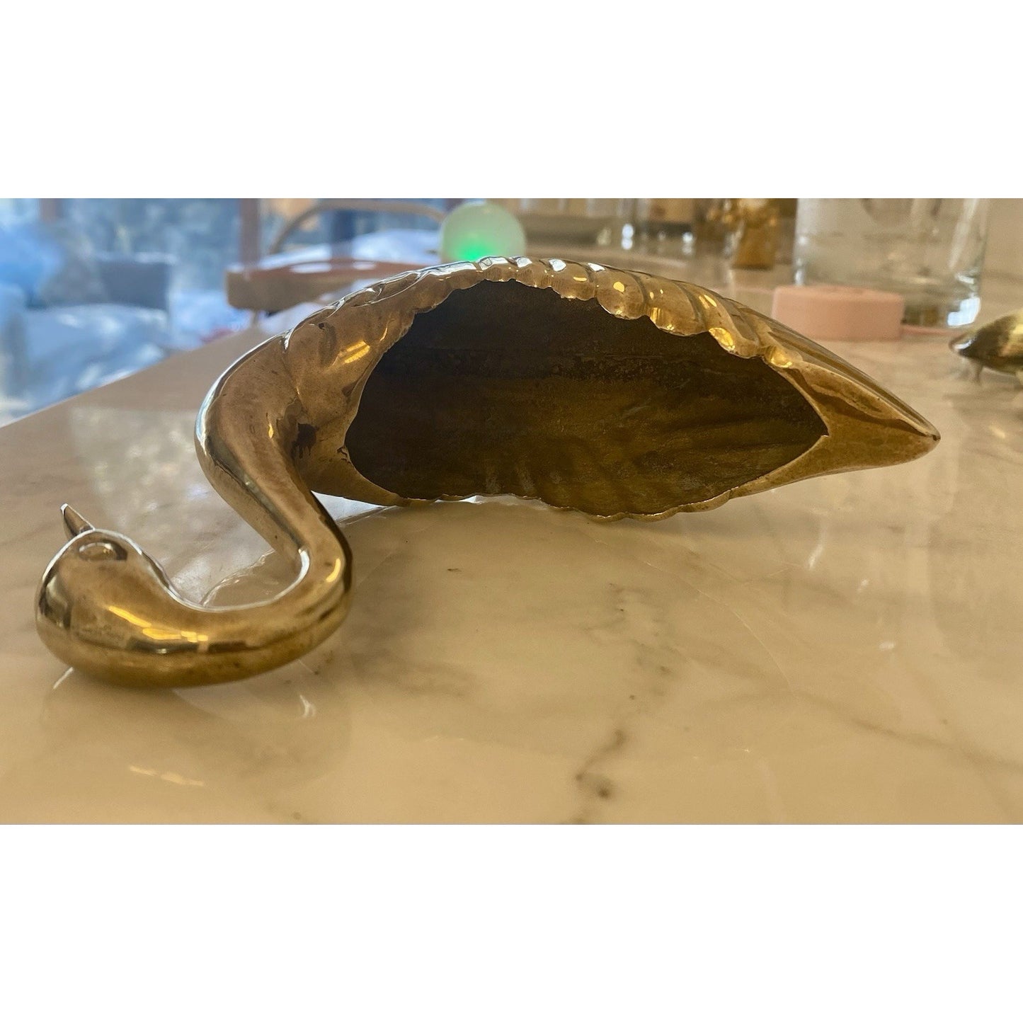 1970's Vintage Hollywood Regency Coastal Brass Swan Planter/Trinket dish