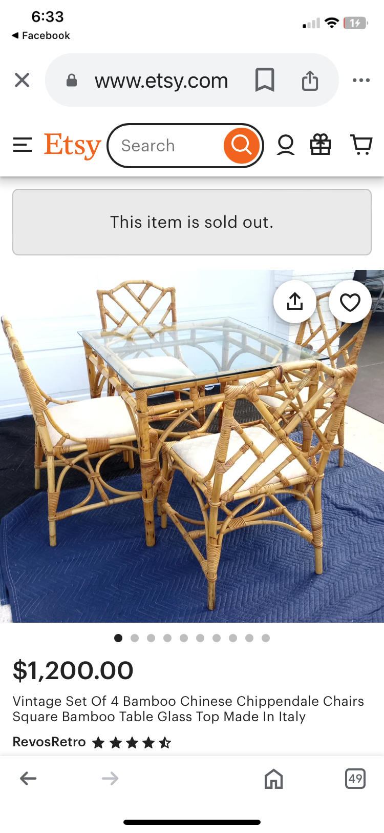 Bamboo glass top table with 6 matching chippendale style bamboo and rattan chairs