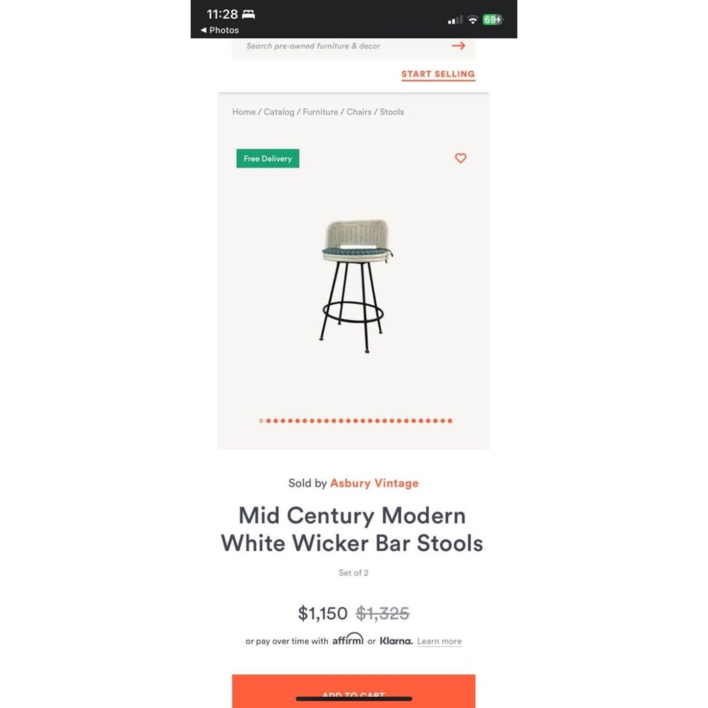 Vintage Rattan Wicker Bar Stool