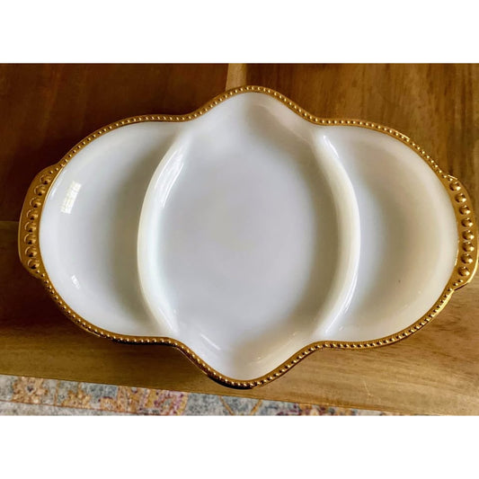 Fire King milk glass divided tray
