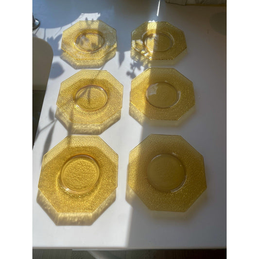 Vintage Smith Glass Cracky Amber Bread Dessert Plates (6)