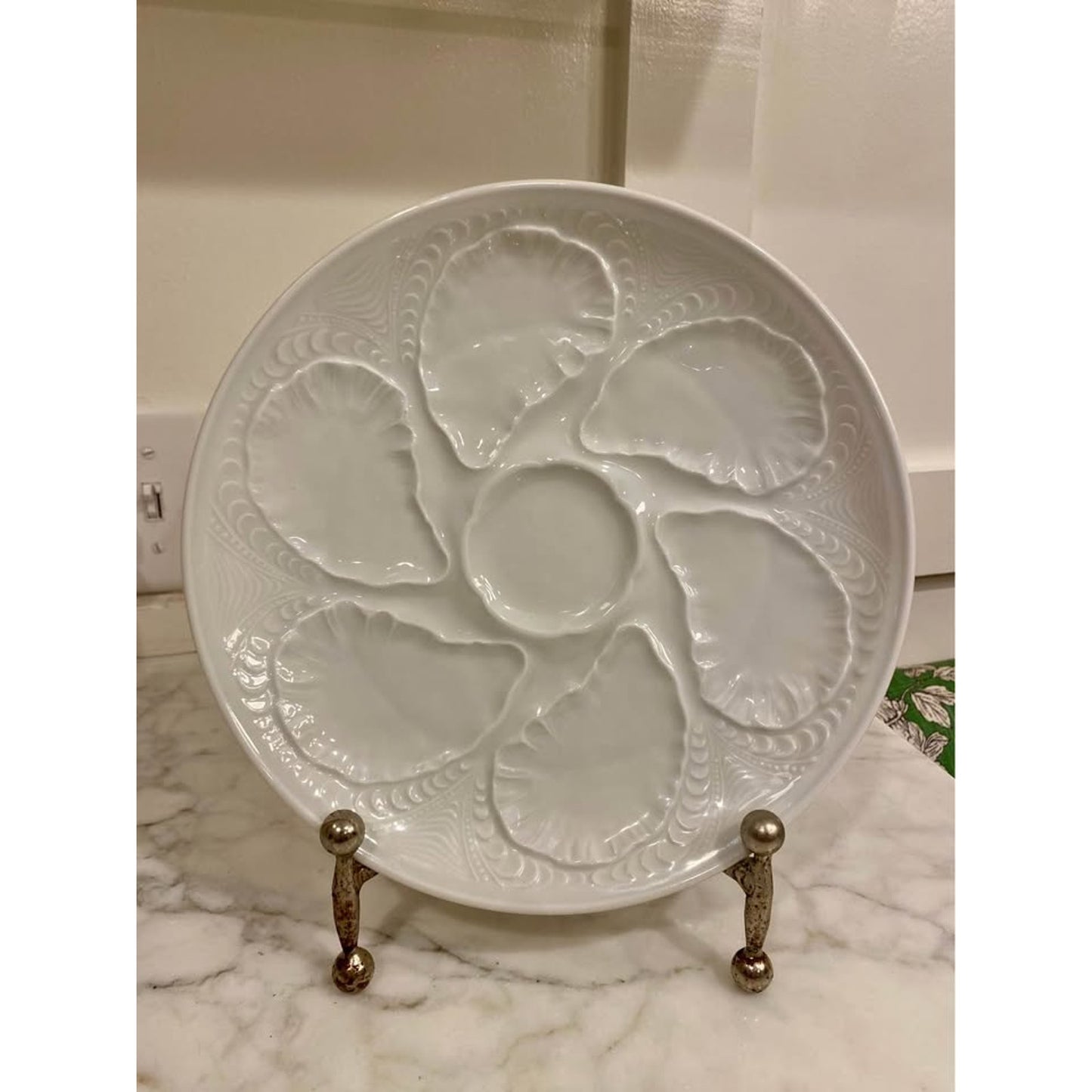 Tharaud Limoges White Ceramic Oyster Plate 10 inch