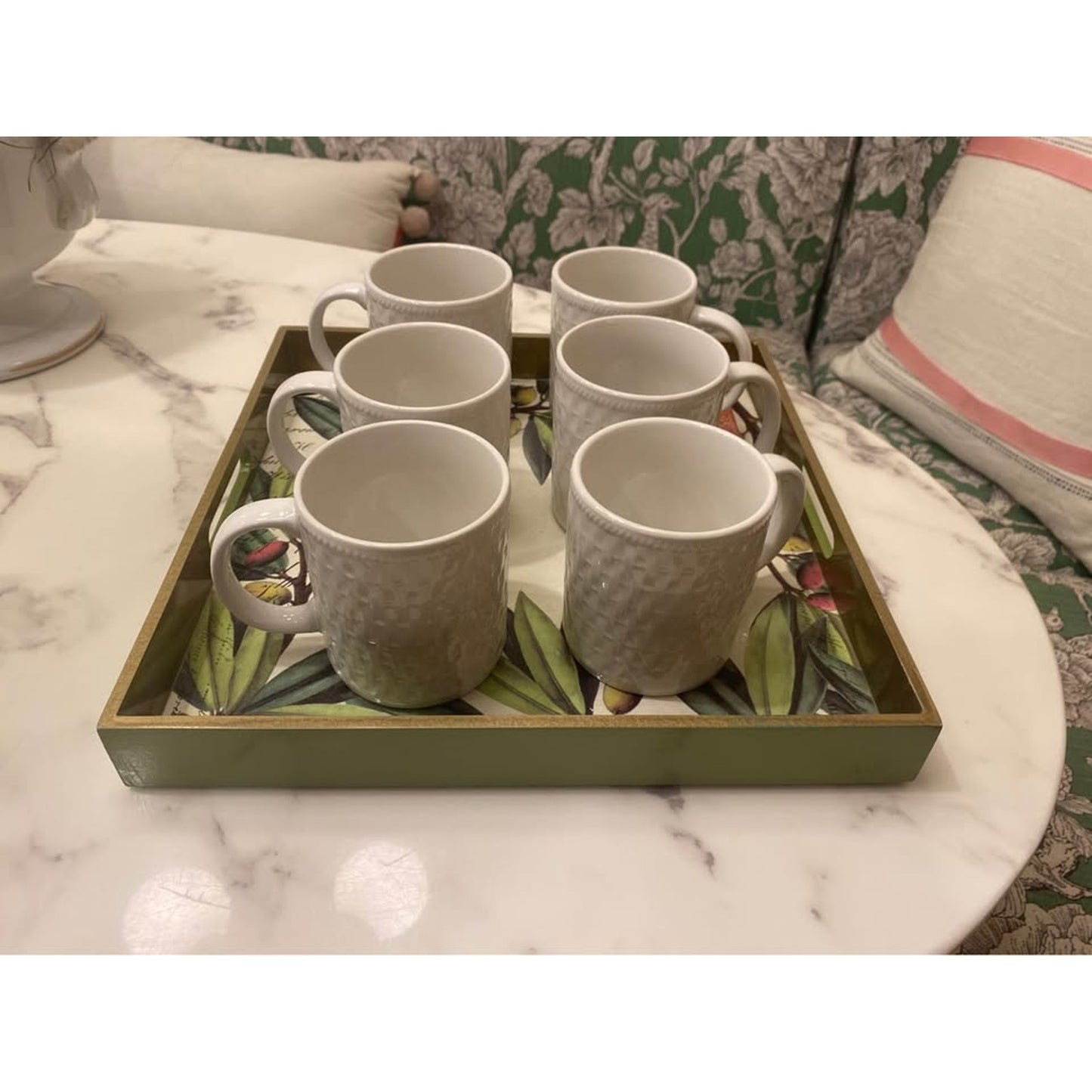 Onieda Wicker White Stoneware 6 Coffee Mugs Basket Weave Pattern