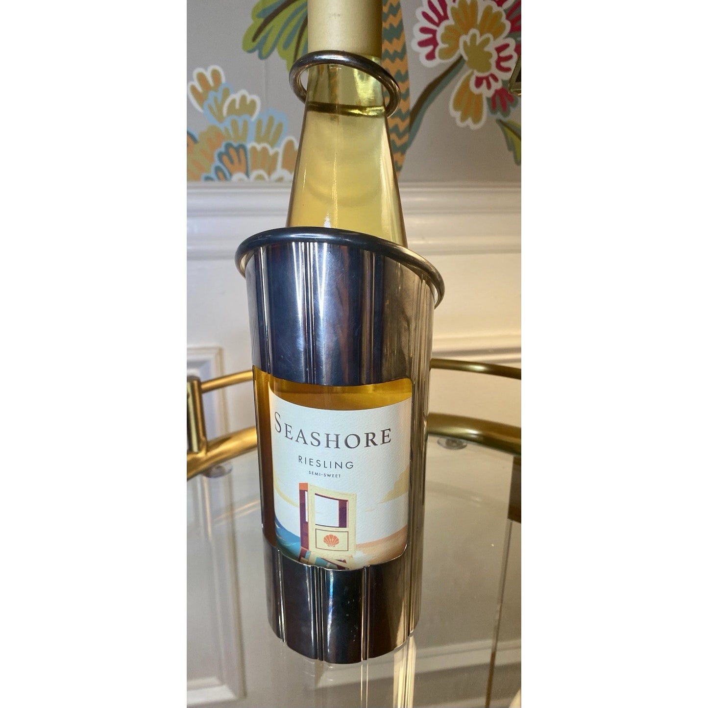 VINTAGE SILVER PLATED OR CHROME BOTTLE HOLDER SERVER