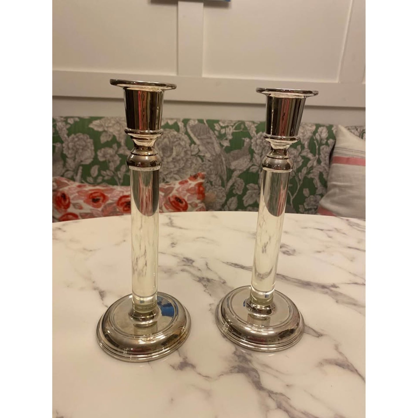 Vintage Unused Silver and Lucite Candle sticks