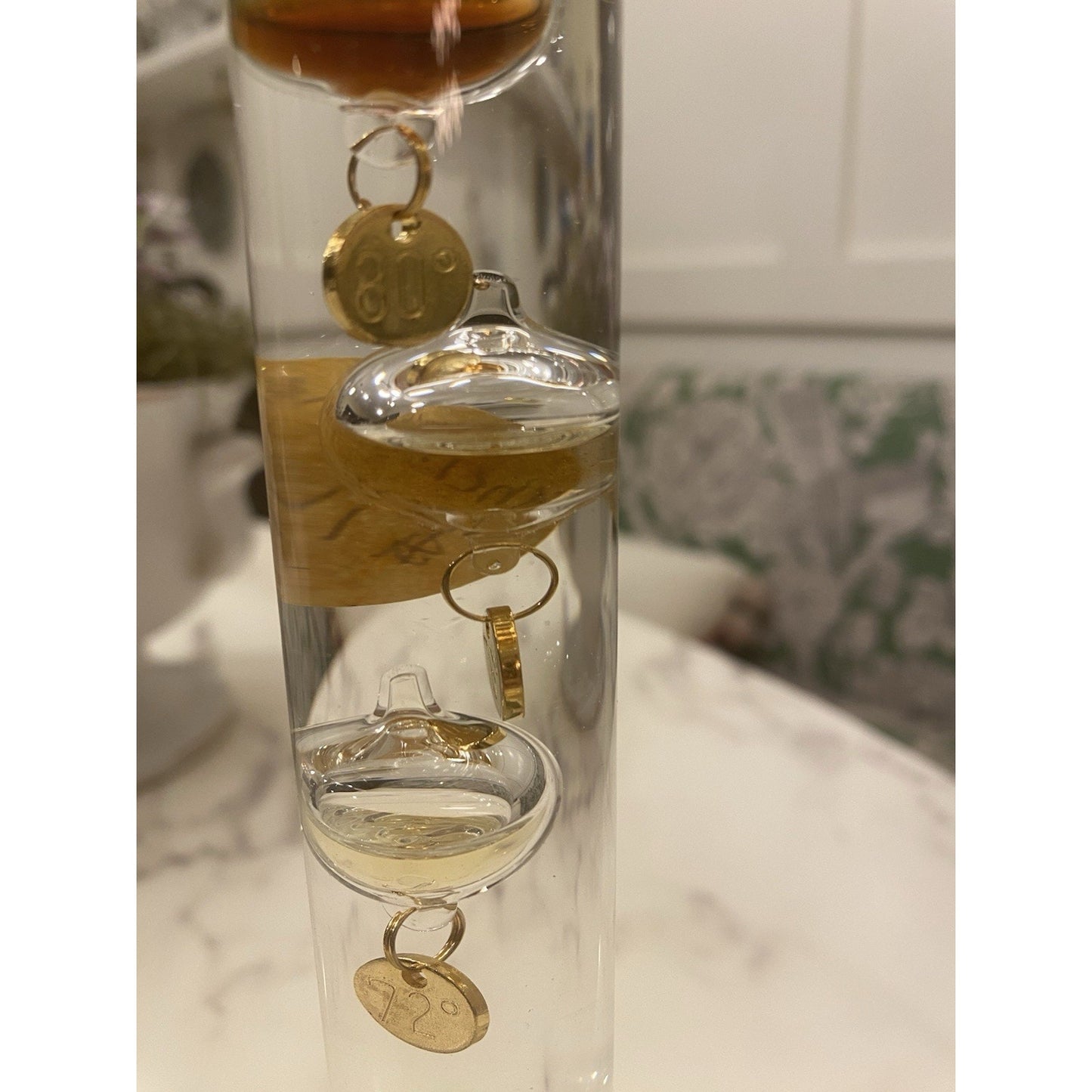 Vintage Galileo Glass Thermometer Made Of Glass With 5 Glass Temperature Balls