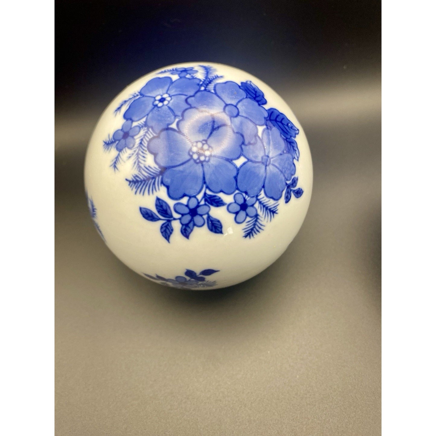 Vintage Porcelain Carpet Ball Lot of 2 Cobalt Blue White Chinoiserie Ceramic 4"