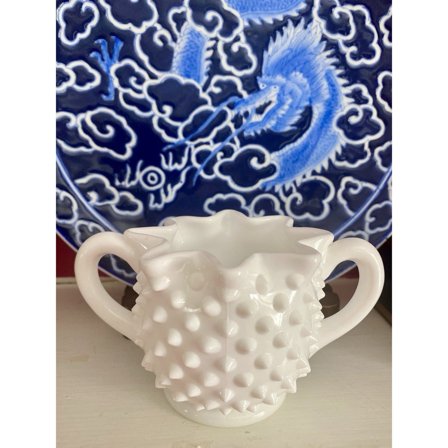FENTON Hobnail Milk Glass Star-Shaped Open Sugar Bowl