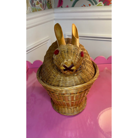 Vintage Woven Wicker Bunny Rabbit Basket with Lid 7x8x9.5 Spring Easter Décor