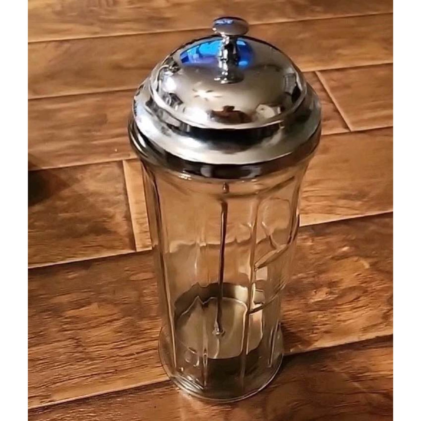 Vintage Gemco Glass Straw or Barber Dispenser Heavy Jar Chrome Top