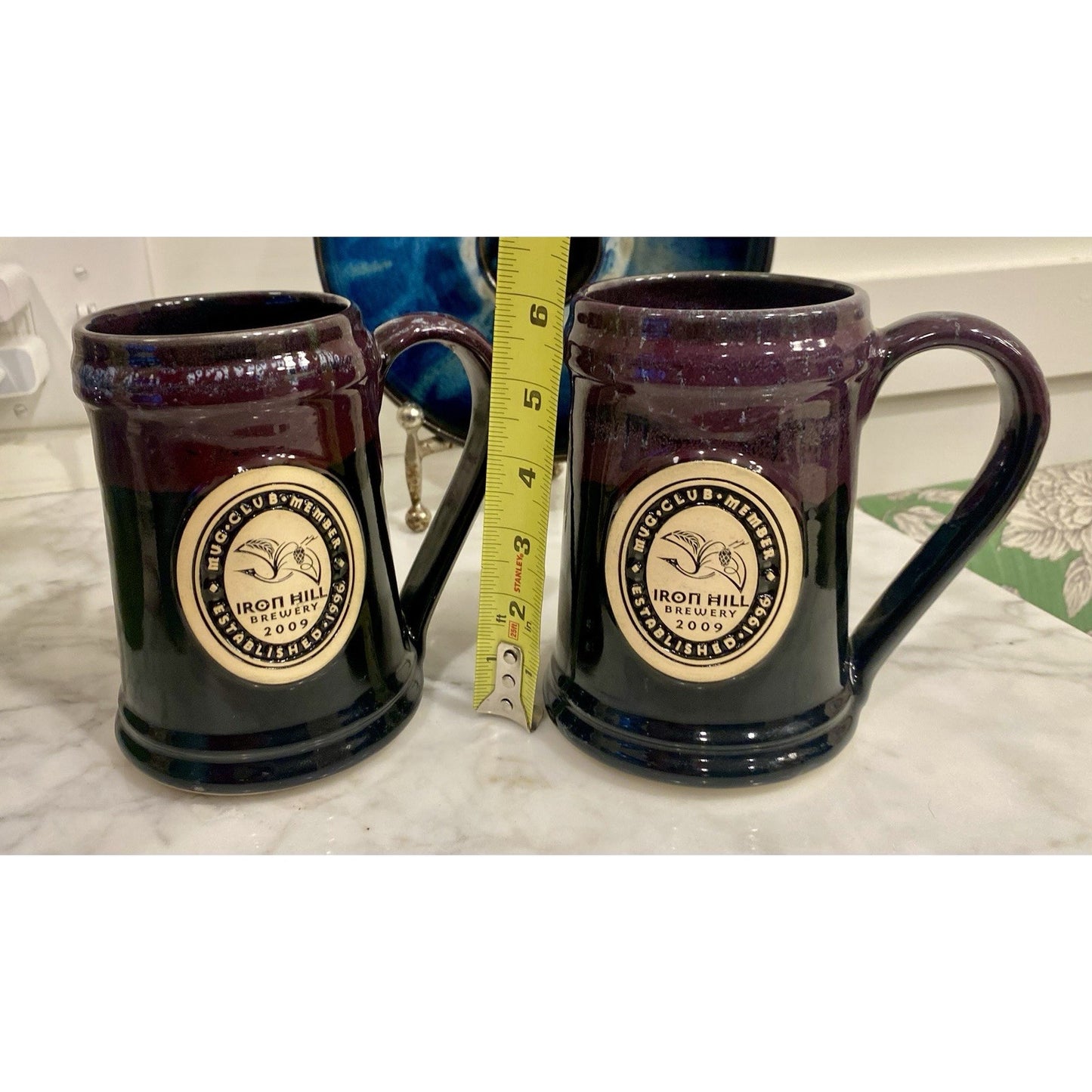 IRON HILL BREWERY 2009 Mug Club Beer Stein Grey Fox Pottery Purple And Navy