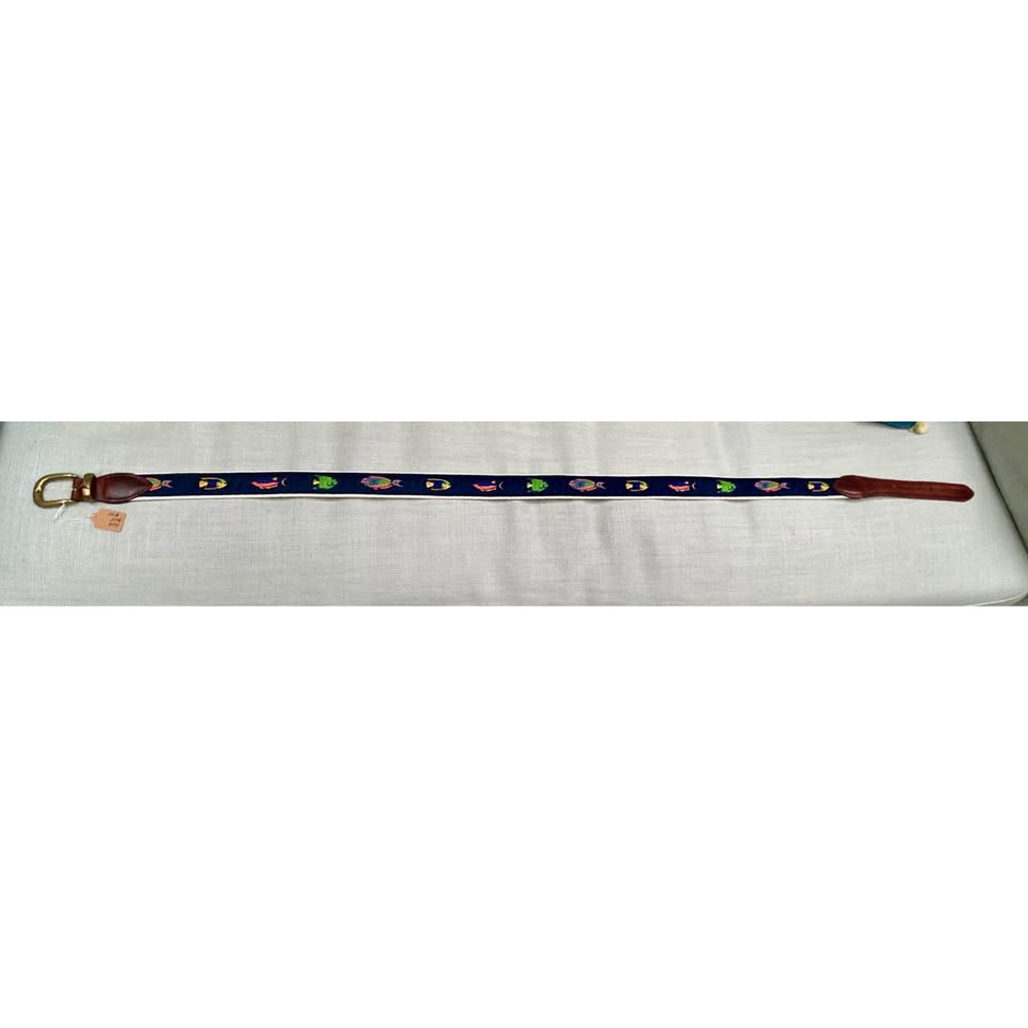 YRI Colorful Fish Ribbon Belt with Leather and brass buckle