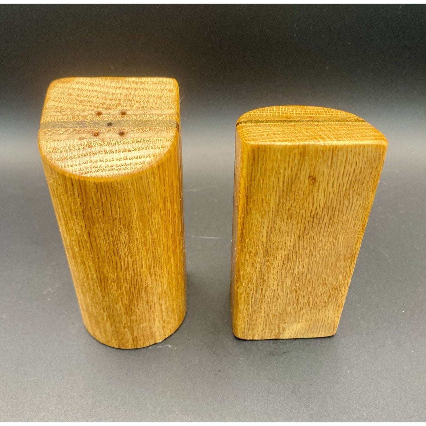 Vintage MCM Style Striped Wood Retro Salt & Pepper Shaker Abstract Boho Rustic