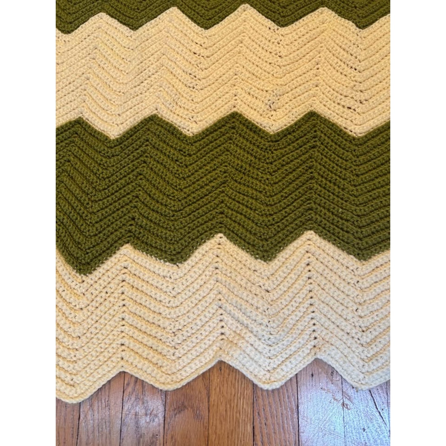 Handmade Green and Cream Chevron Crochet Blanket