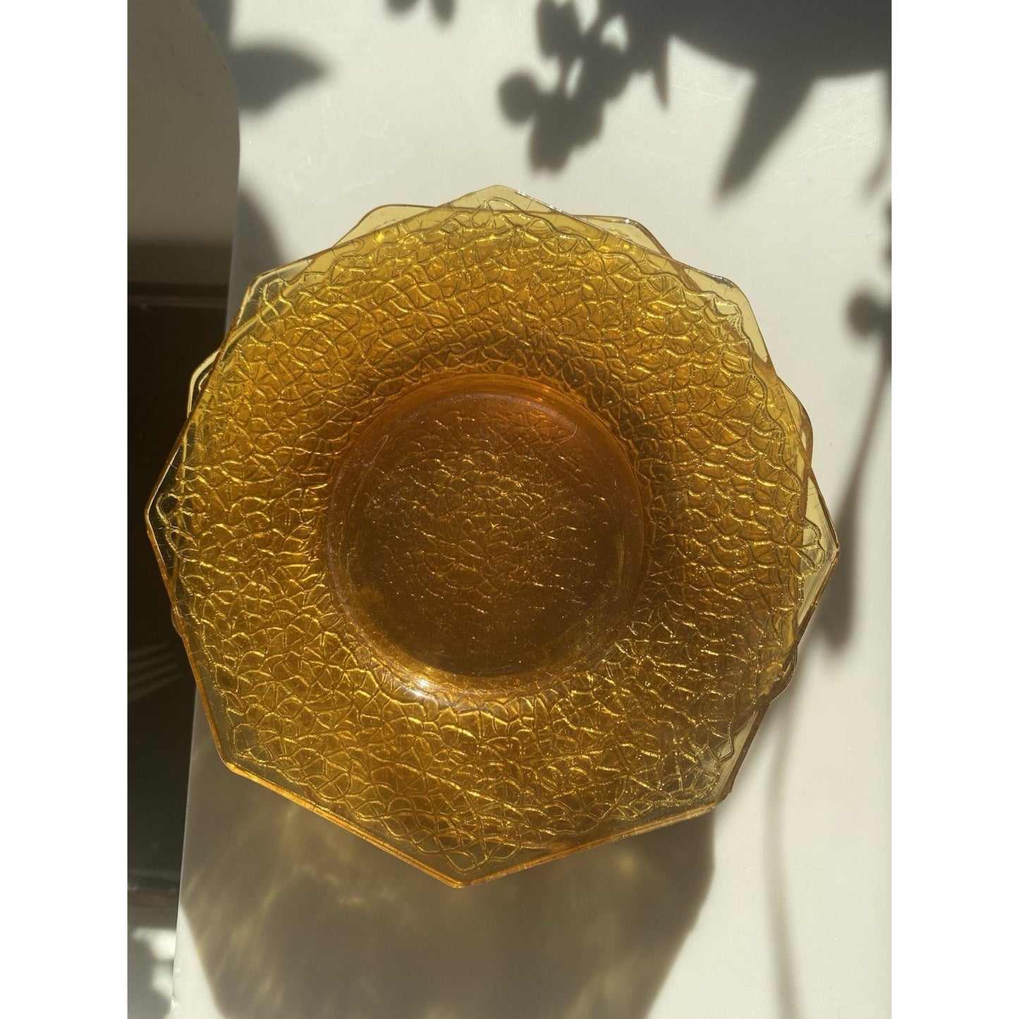Vintage Smith Glass Cracky Amber Bread Dessert Plates (6)