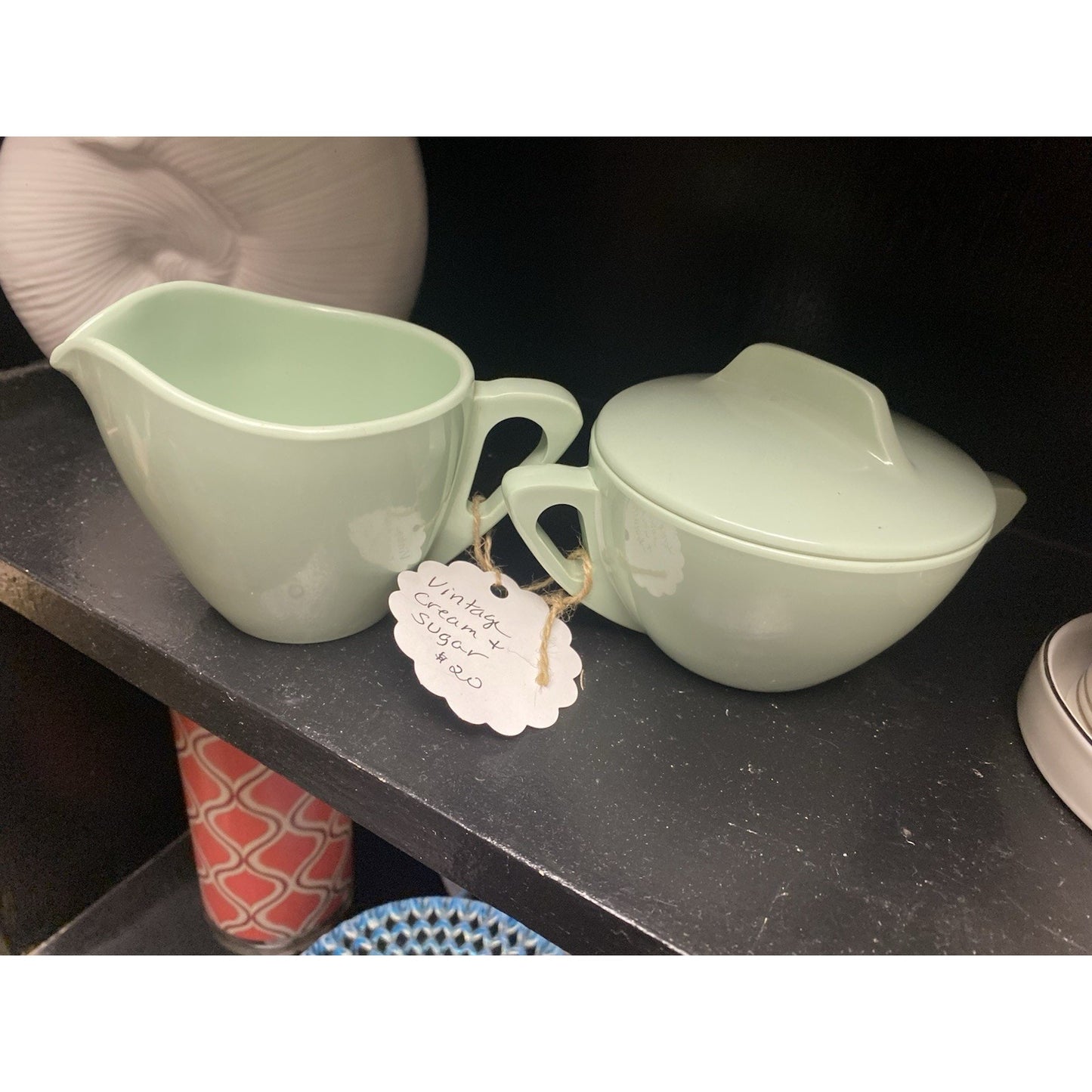 Vintage 1970's Seafoam Green Melamine Prolon Ware 9935-9937 Cream Sugar 3 pc Set