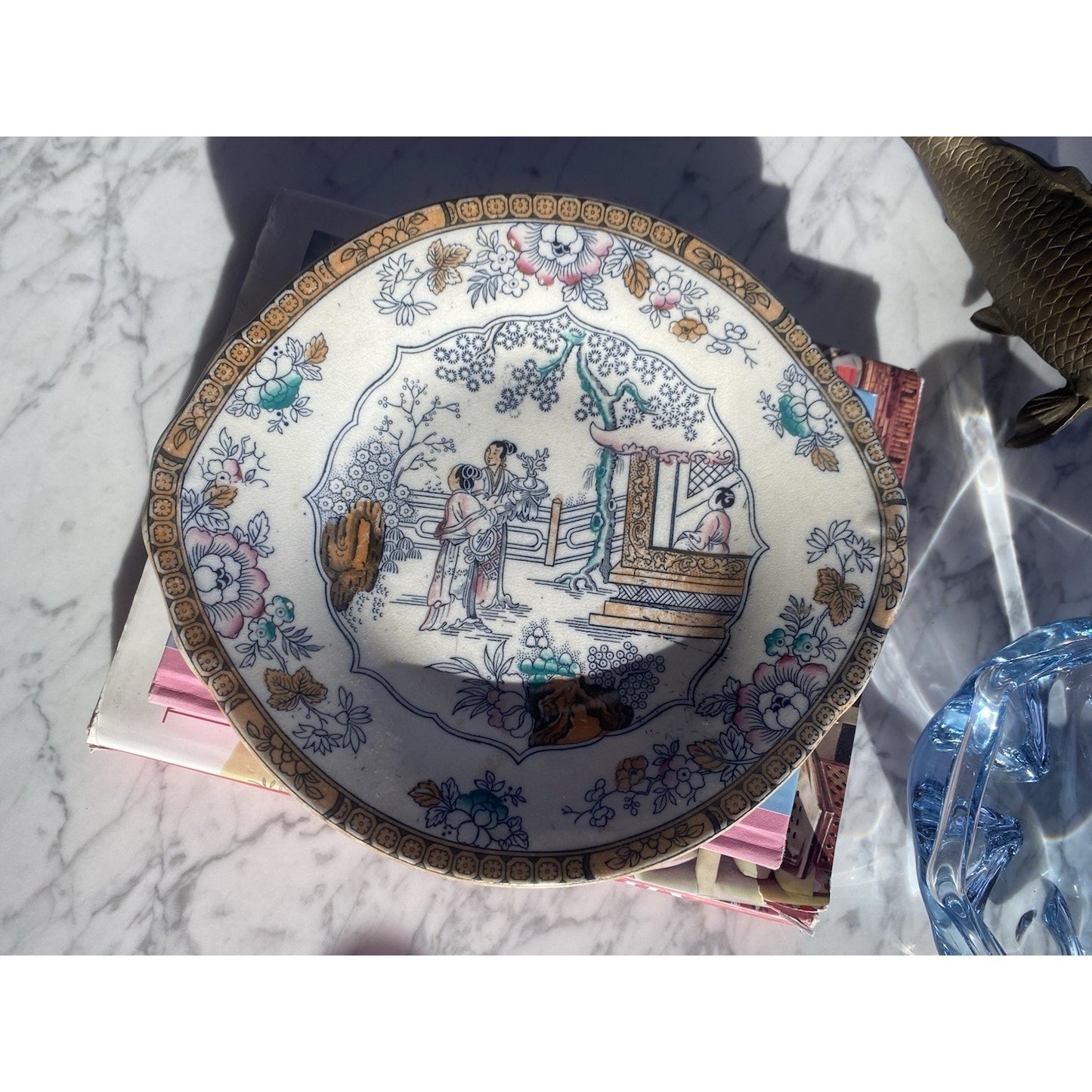 Antique Chinese Pattern Transferware Platter 10.5”