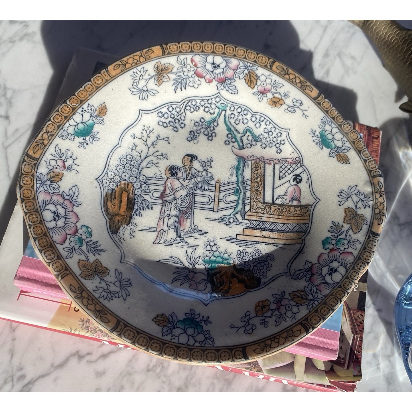 Antique Chinese Pattern Transferware Platter 10.5”