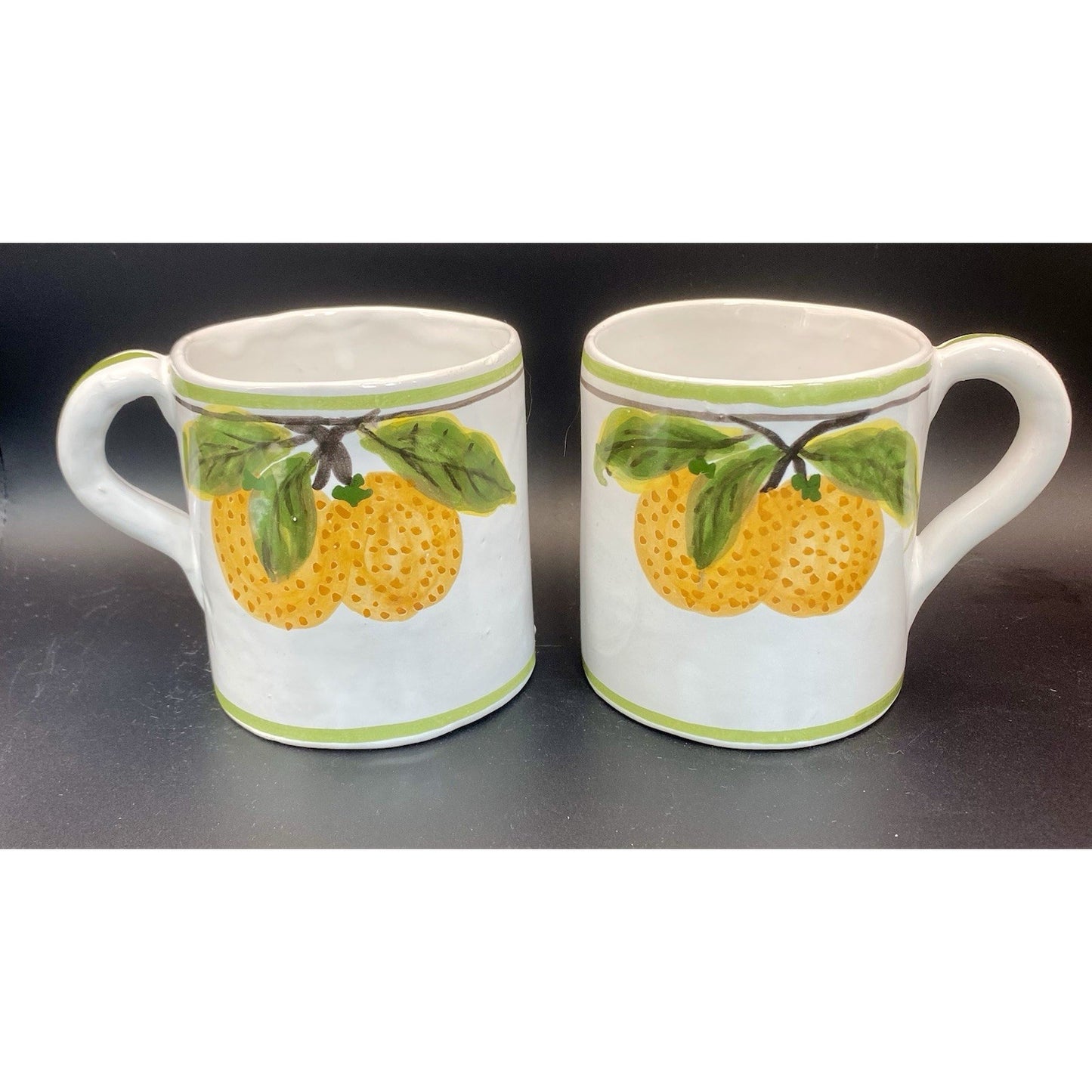 Orange Fruit coffee Mugs Hand Painted from Portugal. Set of 4