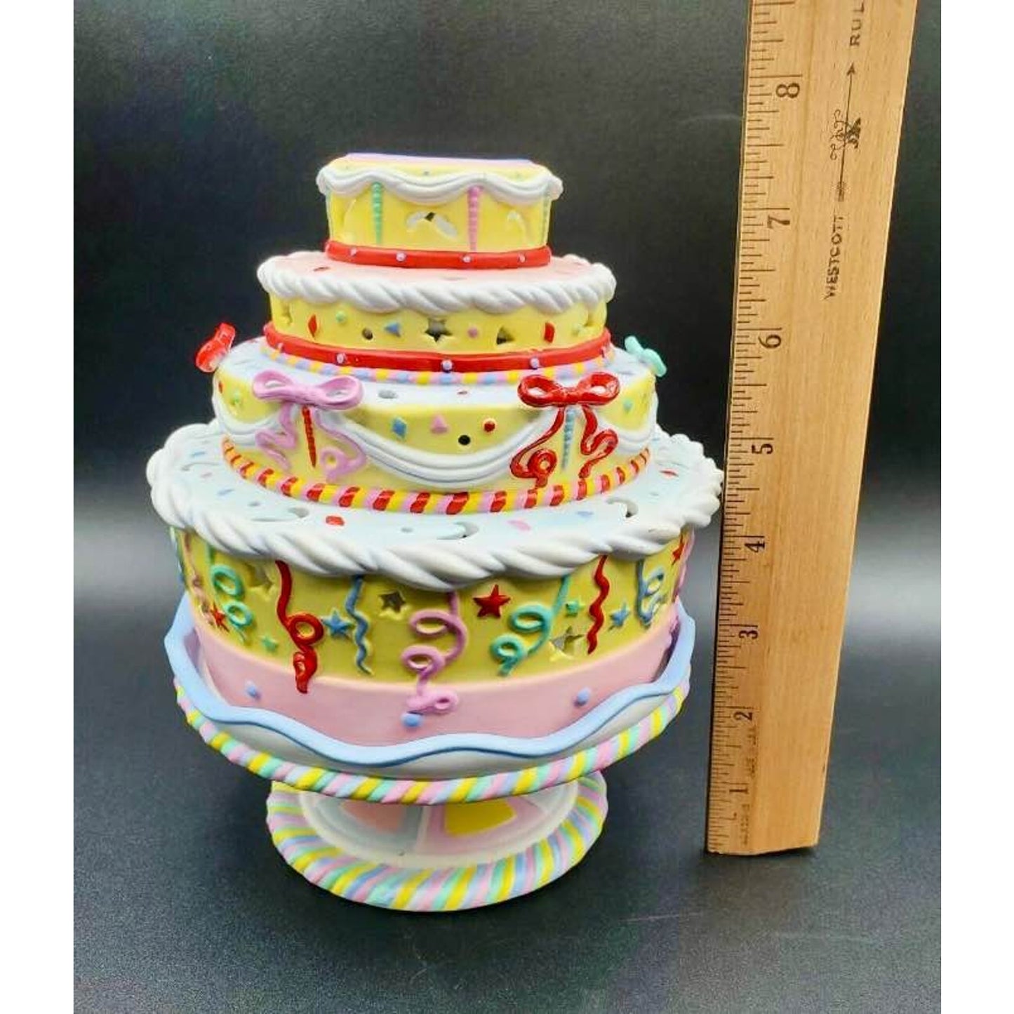 Party Lite Ceramic Cake-Shaped Candle Holder Colorful Whimsical