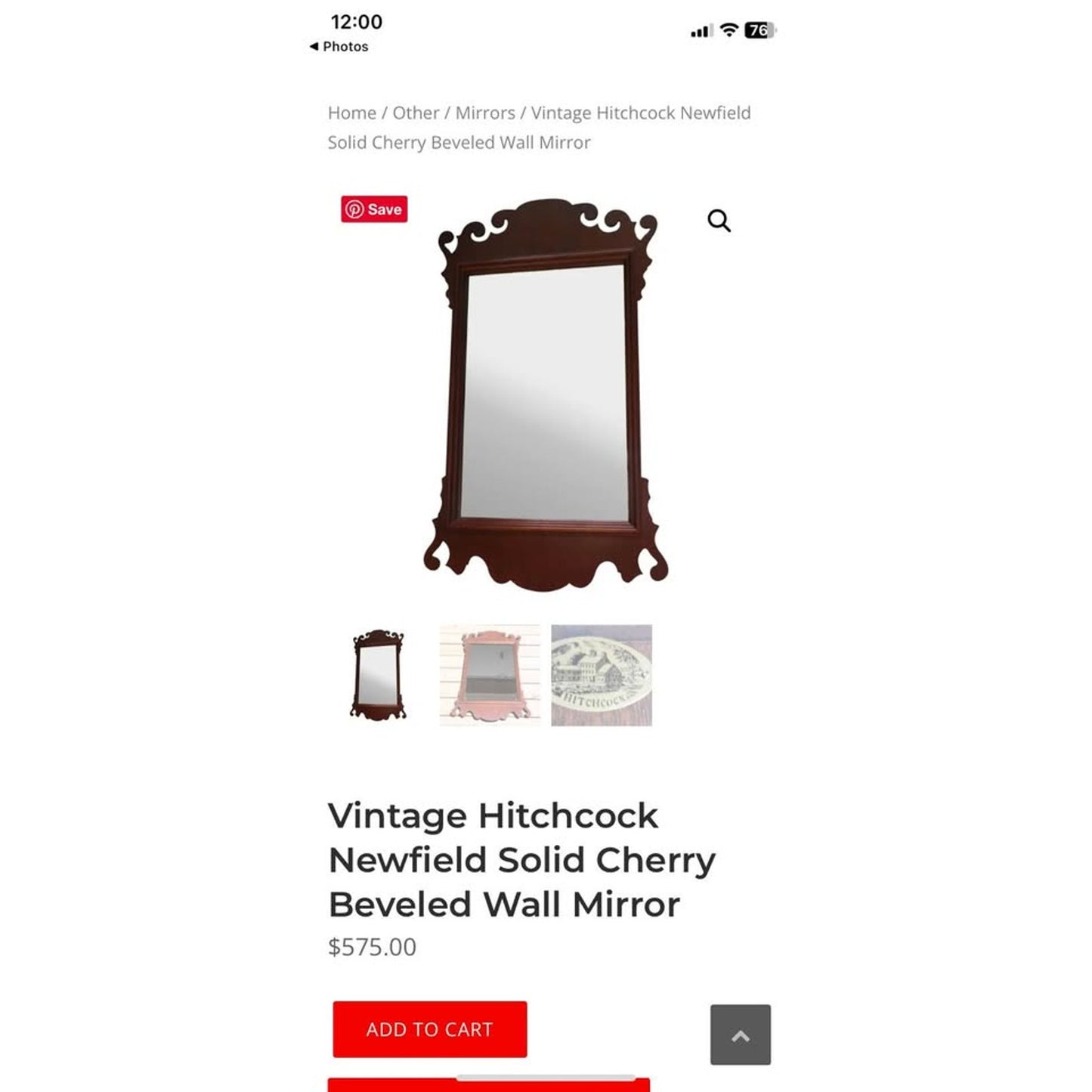 Vintage Hitchcock Newfield Solid Wood Navy Gloss Beveled Mirror