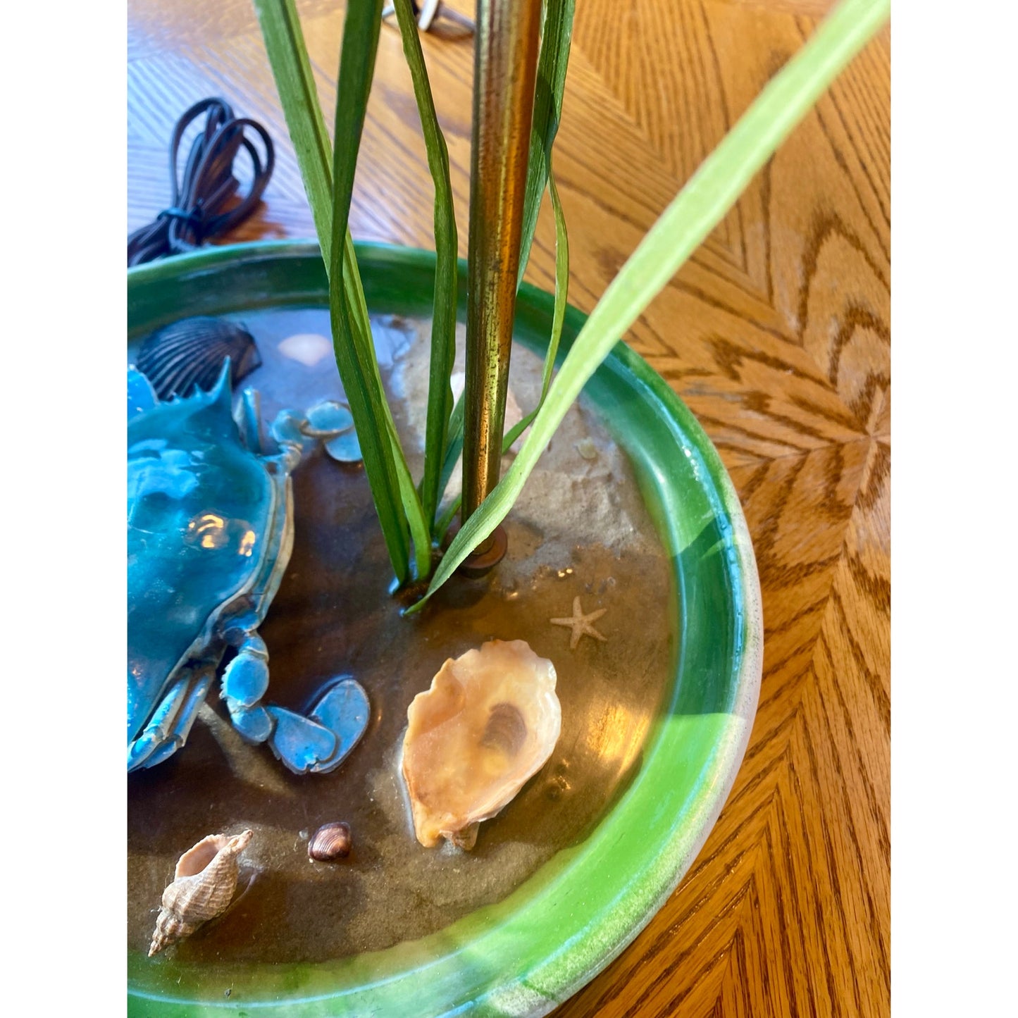 Vintage Preserved Blue Crab, Shell and Starfish lamp.