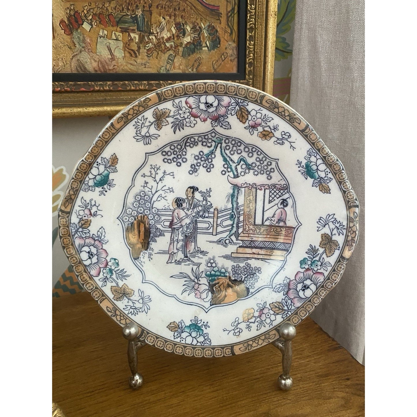 Antique Chinese Pattern Transferware Platter 10.5”