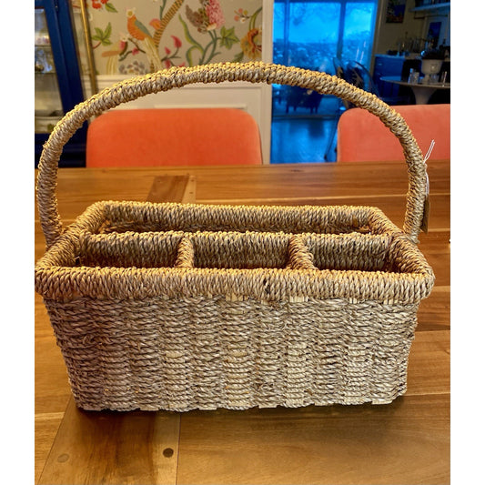 Natural Woven Hyacinth 4 Compartment Storage Organizer Tabletop Basket Bin