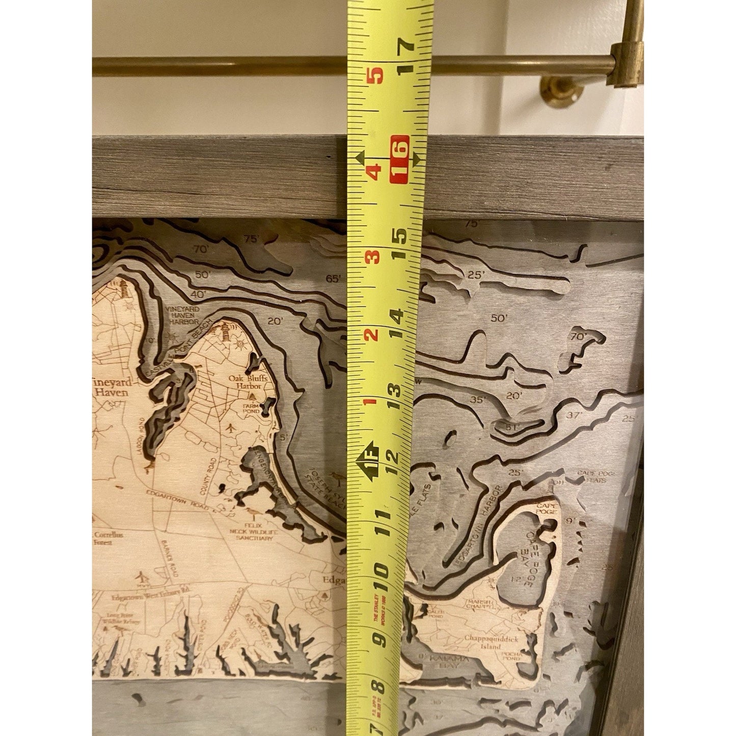 Martha's Vineyard 3D Nautical Wood Map in a grey frame