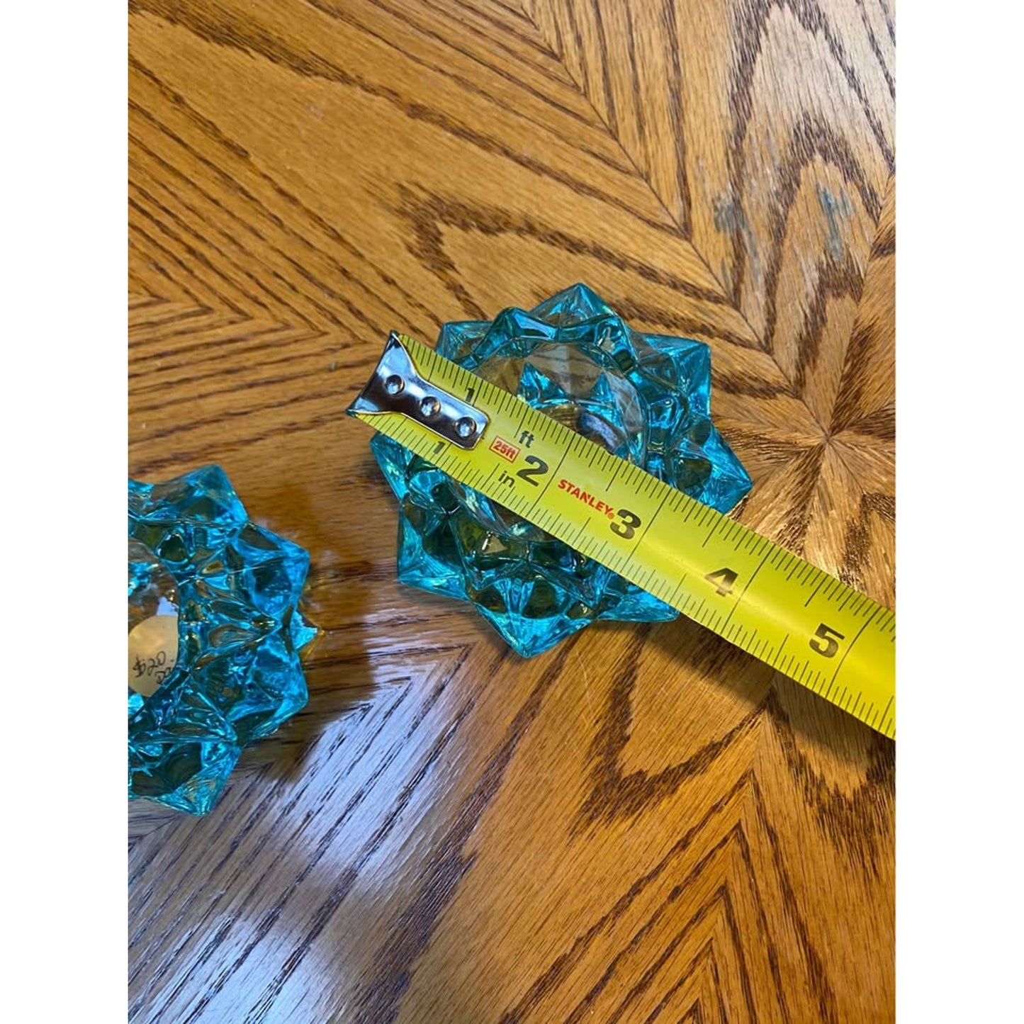 Pair of Vintage Starburst Atar Turquoise Glass Candle Holder Tea Light