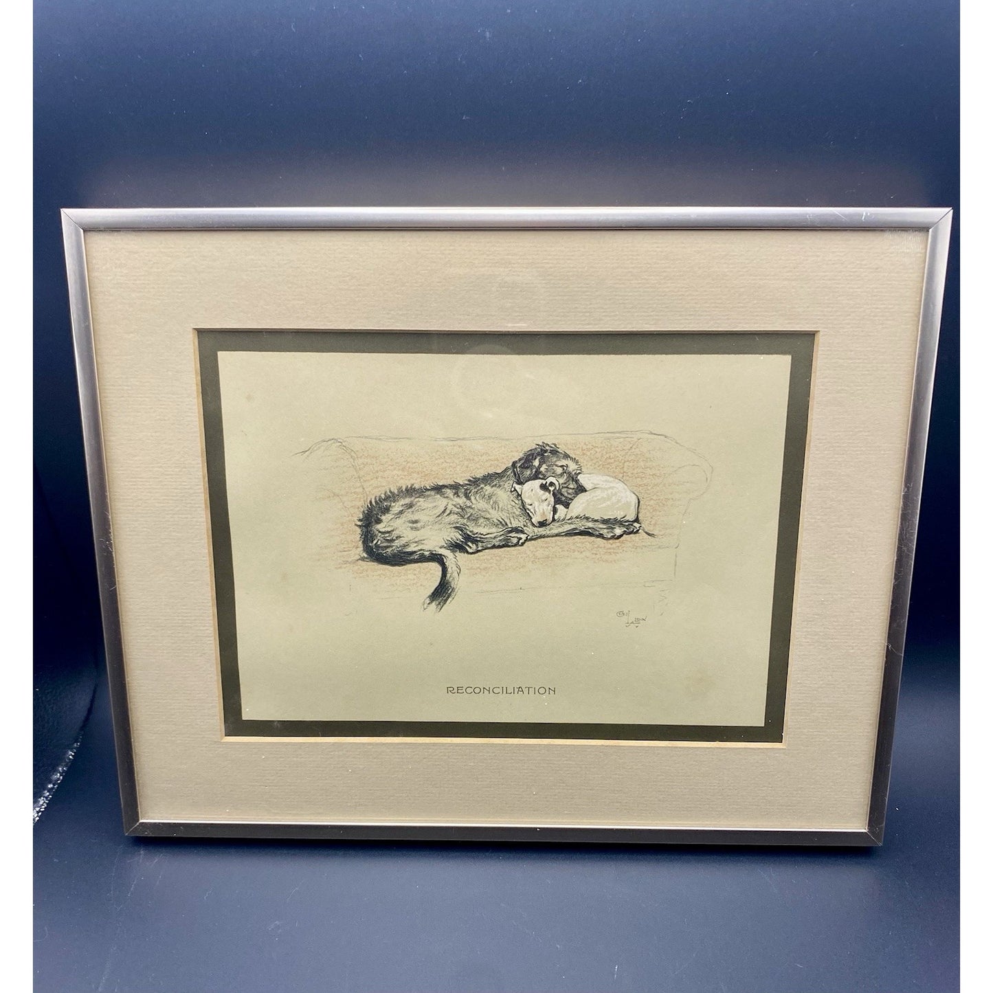 Cecil Aldin Print 1929 Bull Terrier w Wolfhound Approbation Matted Print