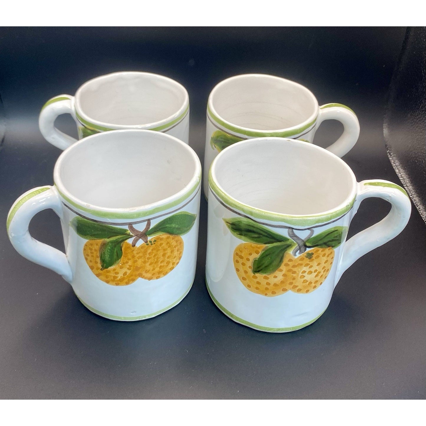 Orange Fruit coffee Mugs Hand Painted from Portugal. Set of 4