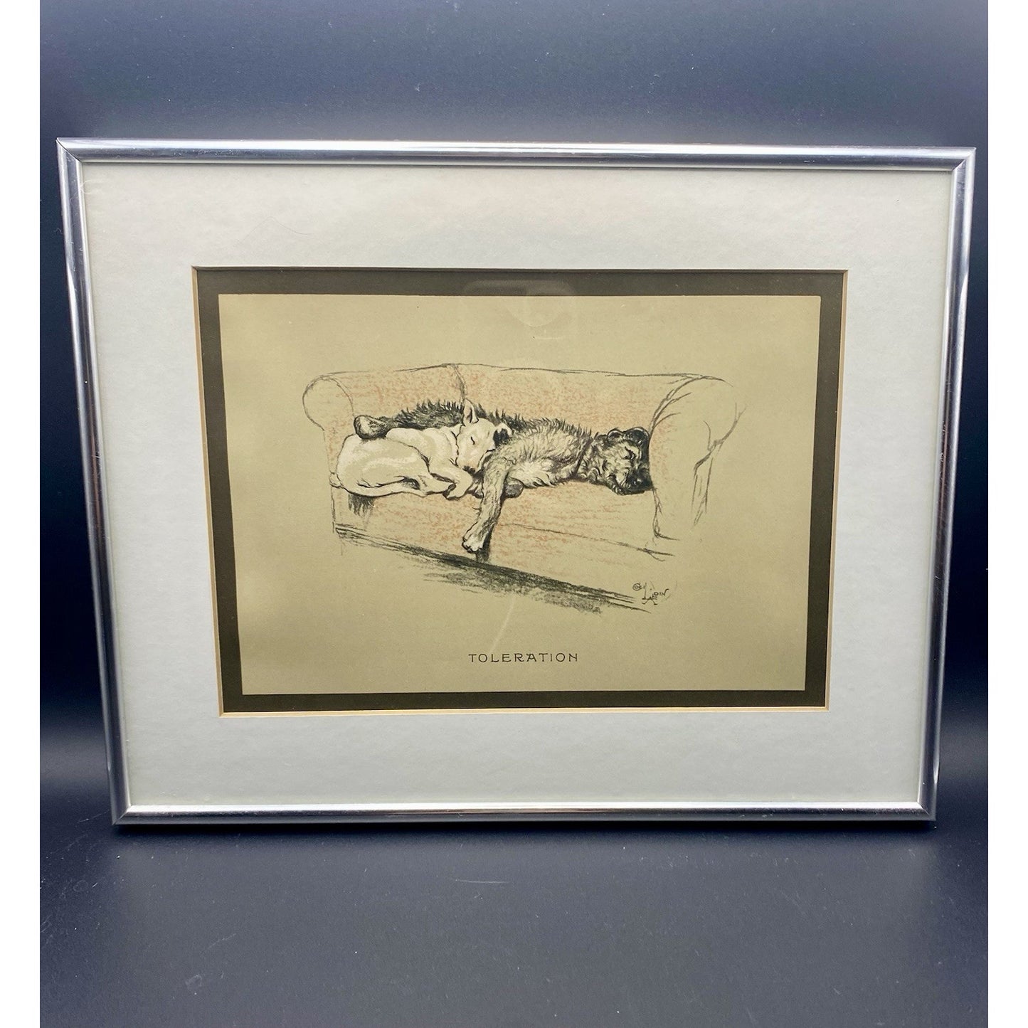 Cecil Aldin Print 1929 Bull Terrier w Wolfhound Approbation Matted Print