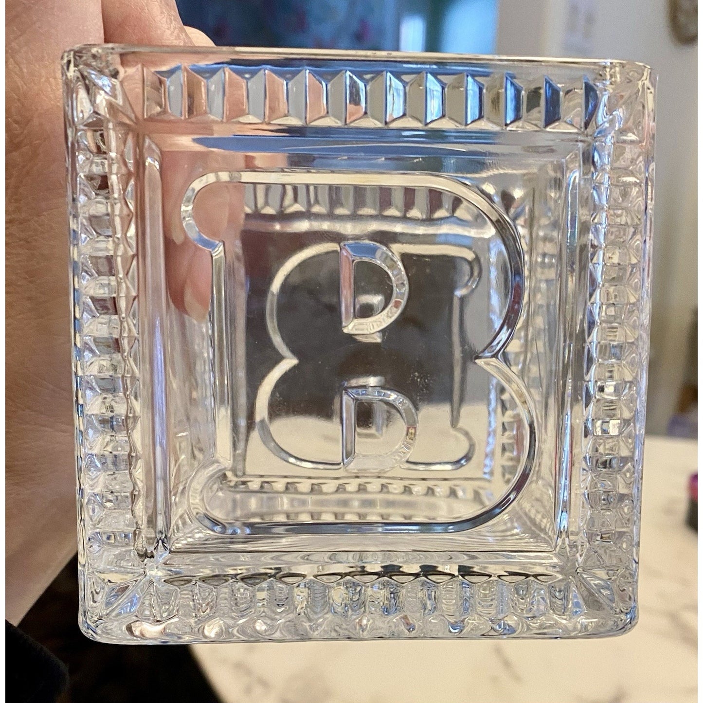 Vintage Teleflora Crystal Block Style Baby Planter Storage Spells Baby 4"