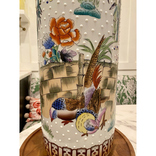 Vintage Chinoiserie Porcelain Umbrella Stand