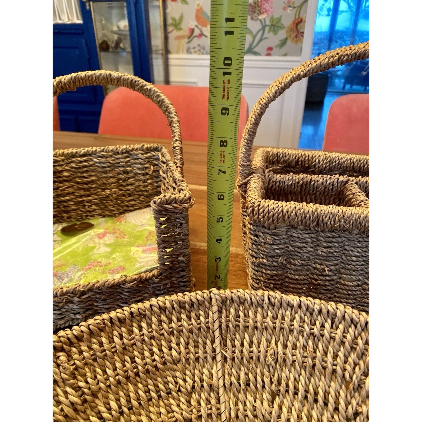 Natural Woven Hyacinth 4 Compartment Storage Organizer Tabletop Basket Bin