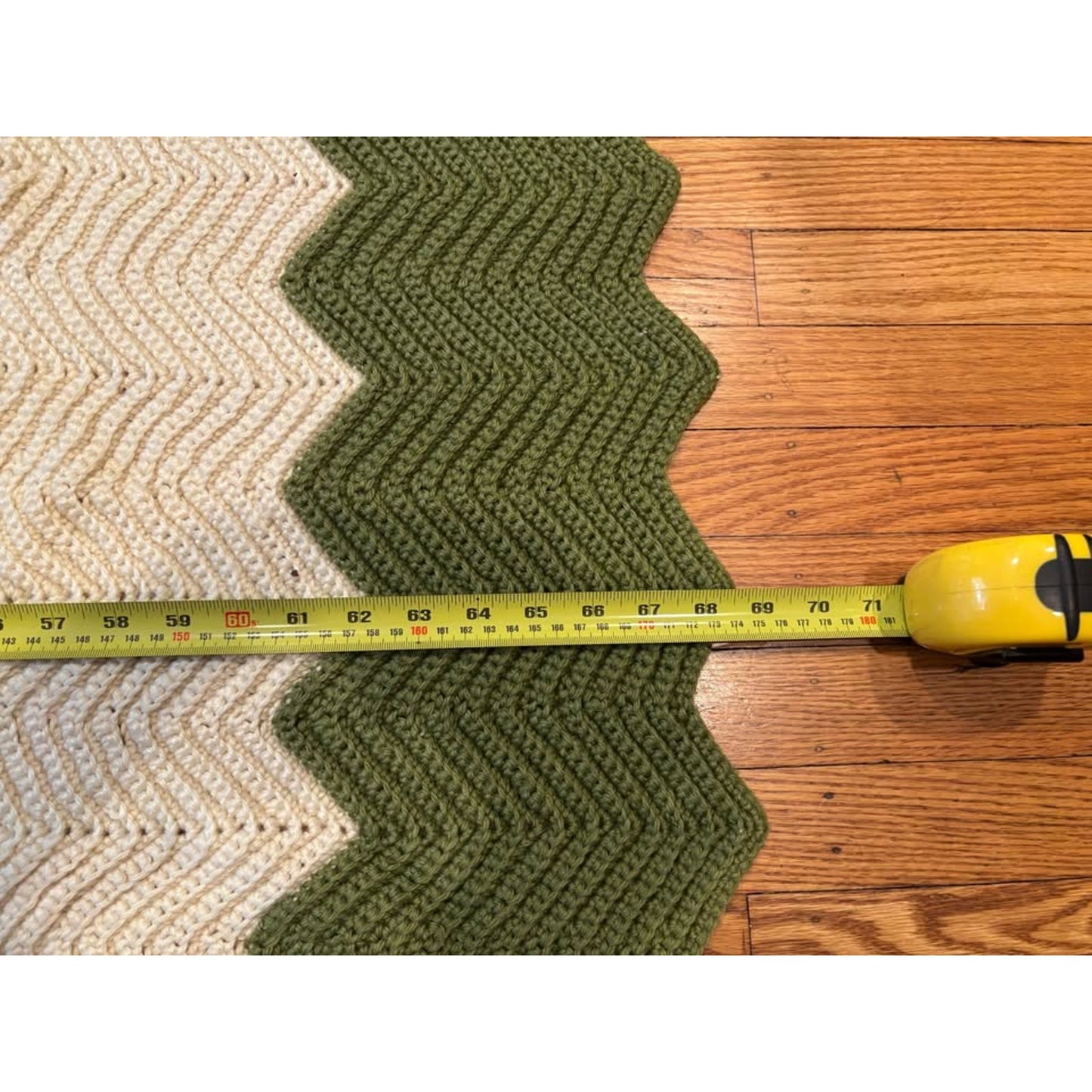 Handmade Green and Cream Chevron Crochet Blanket