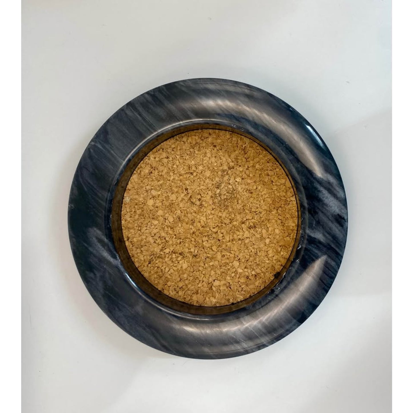 dark gray marble and cork wine coaster