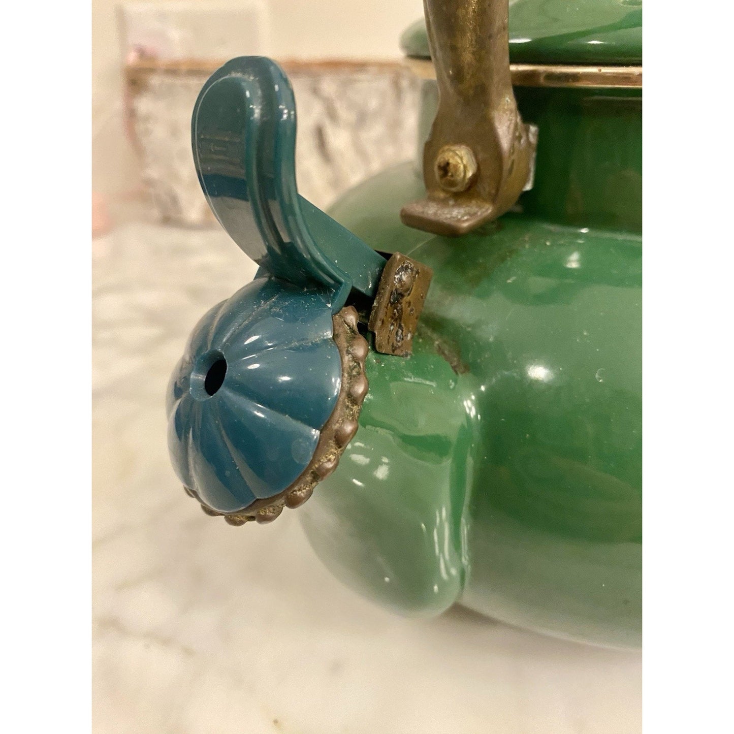 Vintage Green Enamel Teapot
