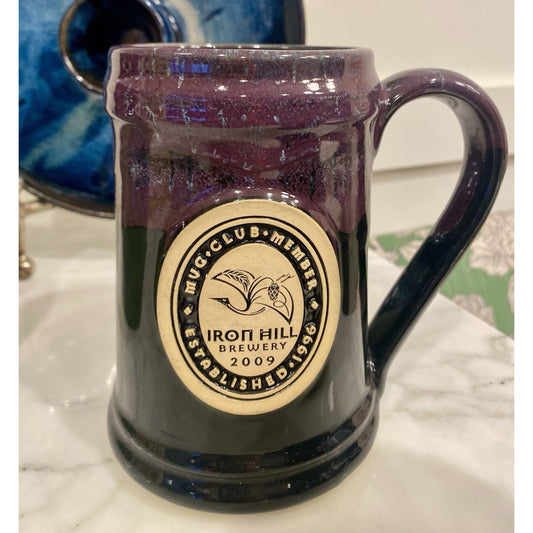 IRON HILL BREWERY 2009 Mug Club Beer Stein Grey Fox Pottery Purple And Navy