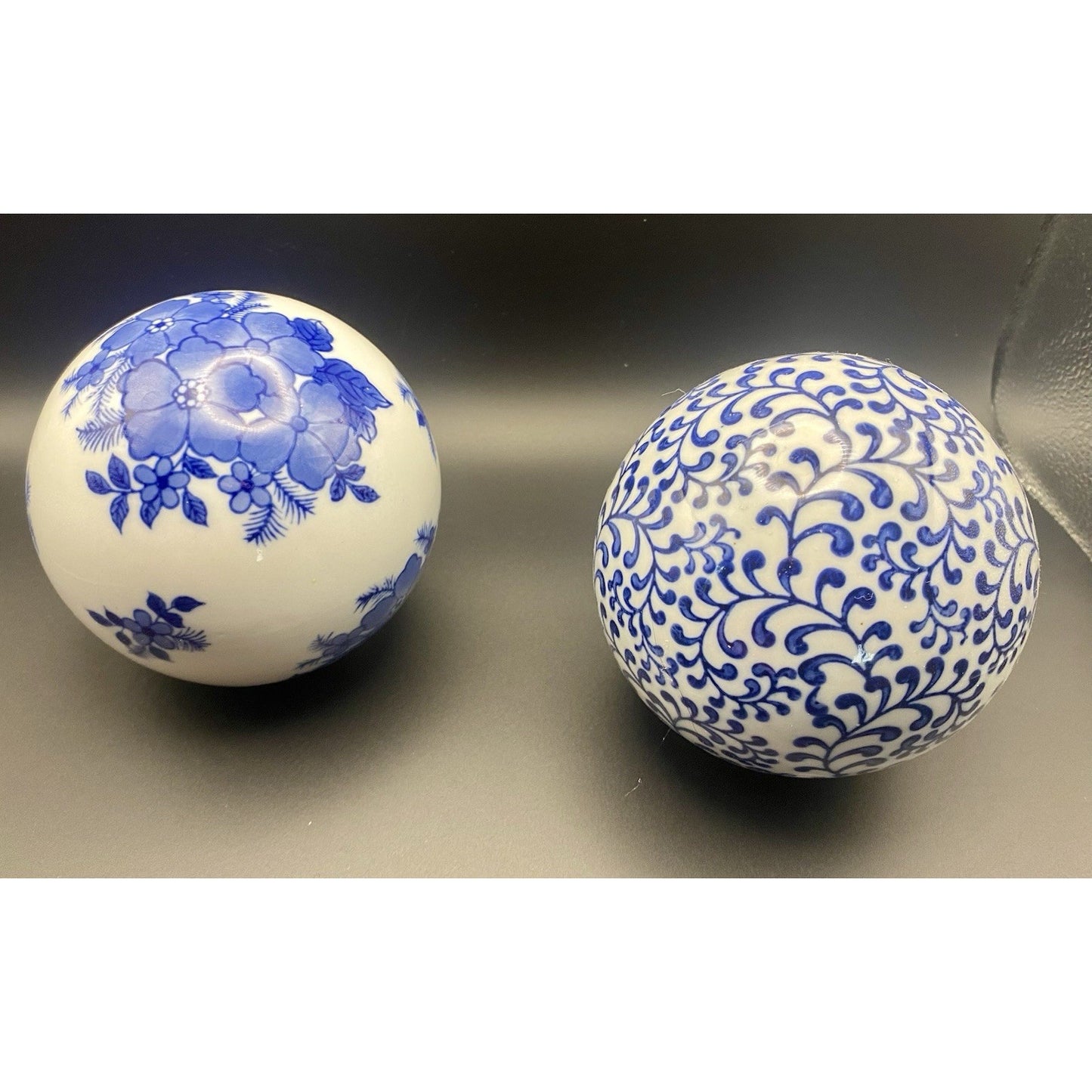Vintage Porcelain Carpet Ball Lot of 2 Cobalt Blue White Chinoiserie Ceramic 4"