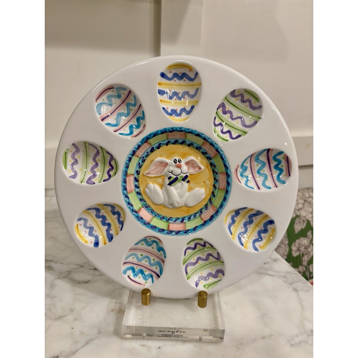 Ceramic Easter Plate By World's Bazaar Inc Ariela Collection Holds 9 Eggs