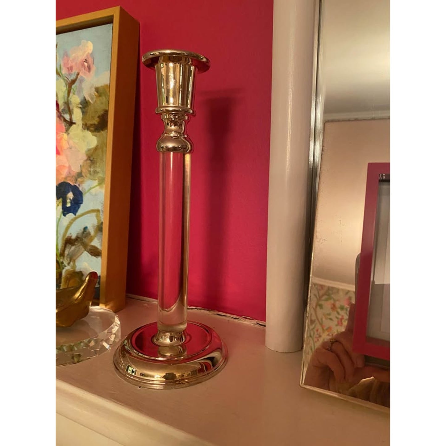 Vintage Unused Silver and Lucite Candle sticks