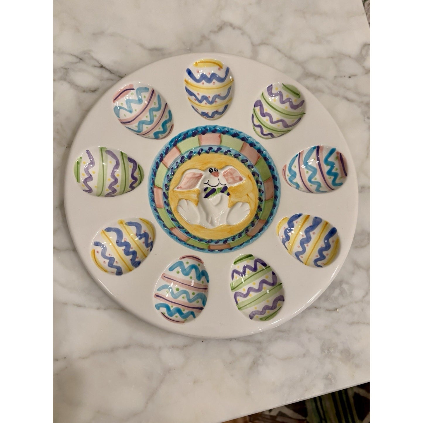 Ceramic Easter Plate By World's Bazaar Inc Ariela Collection Holds 9 Eggs